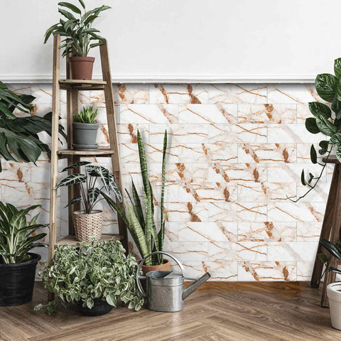 Creamy Caramel Marble Stick on Tiles for Kitchen Backsplash and Bathroom Floors