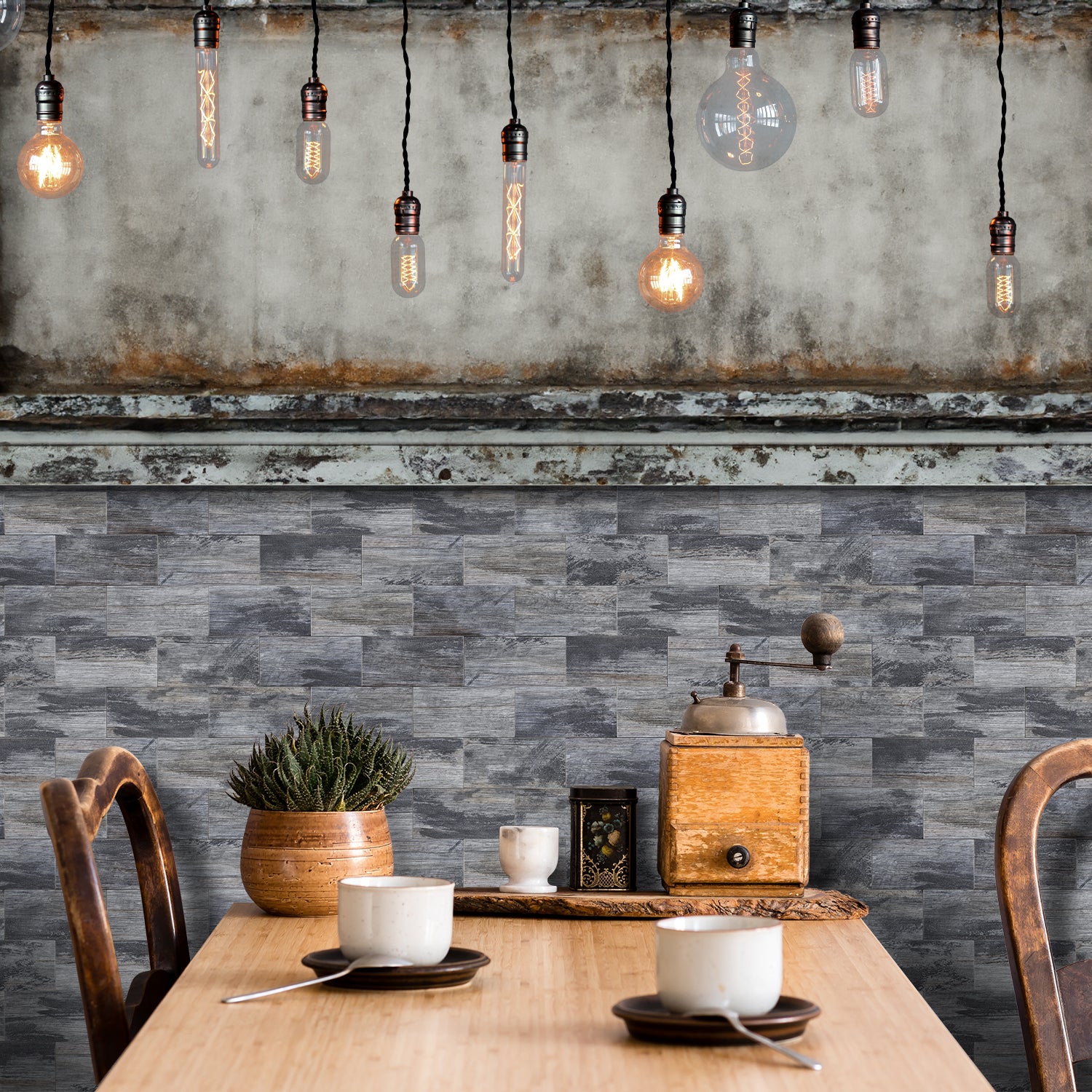 Aged Gray Wood Grain Wallpaper for Dining Room