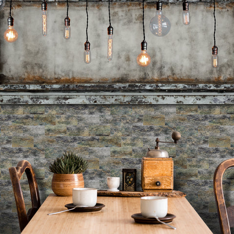 Textured Peel and Stick Tiles - Gray and Green Earthy Aesthetic for Stylish Interior Renovation