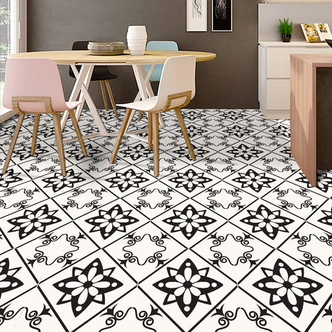 Black and White Floral Pattern Tile Sticker