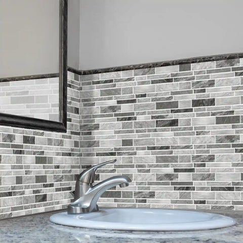 Special Shaped Marble Tile Sticker (Light Grey) 12pcs Peel And Stick Wallpaper Luxury and Elegant Style Wall Decor