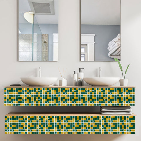 Green and Yellow Stone Wallpaper Stonelike Mosaic Wall Tiles Sticker Peel and Stick Fresh