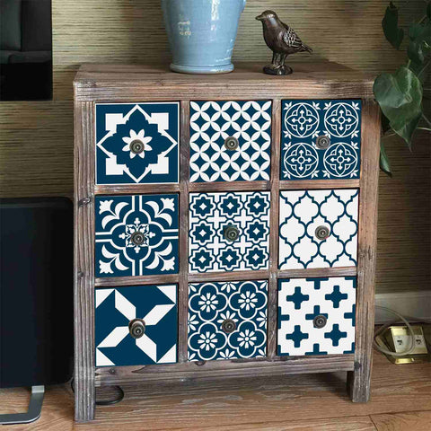 Blue and White Geometric Tiles Creative tile stickers