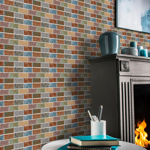 Blue and Orange Peel and Stick Marble Floor Tiles Stickers Country Style