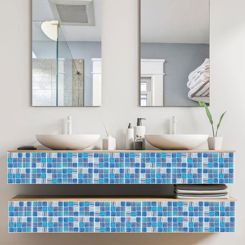 Ocean Blue Stone Wallpaper Stonelike Mosaic Wall Tiles Sticker Peel and Stick Fresh