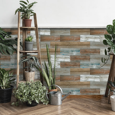 Multi-Color Rustic Wood Panel Wallpaper