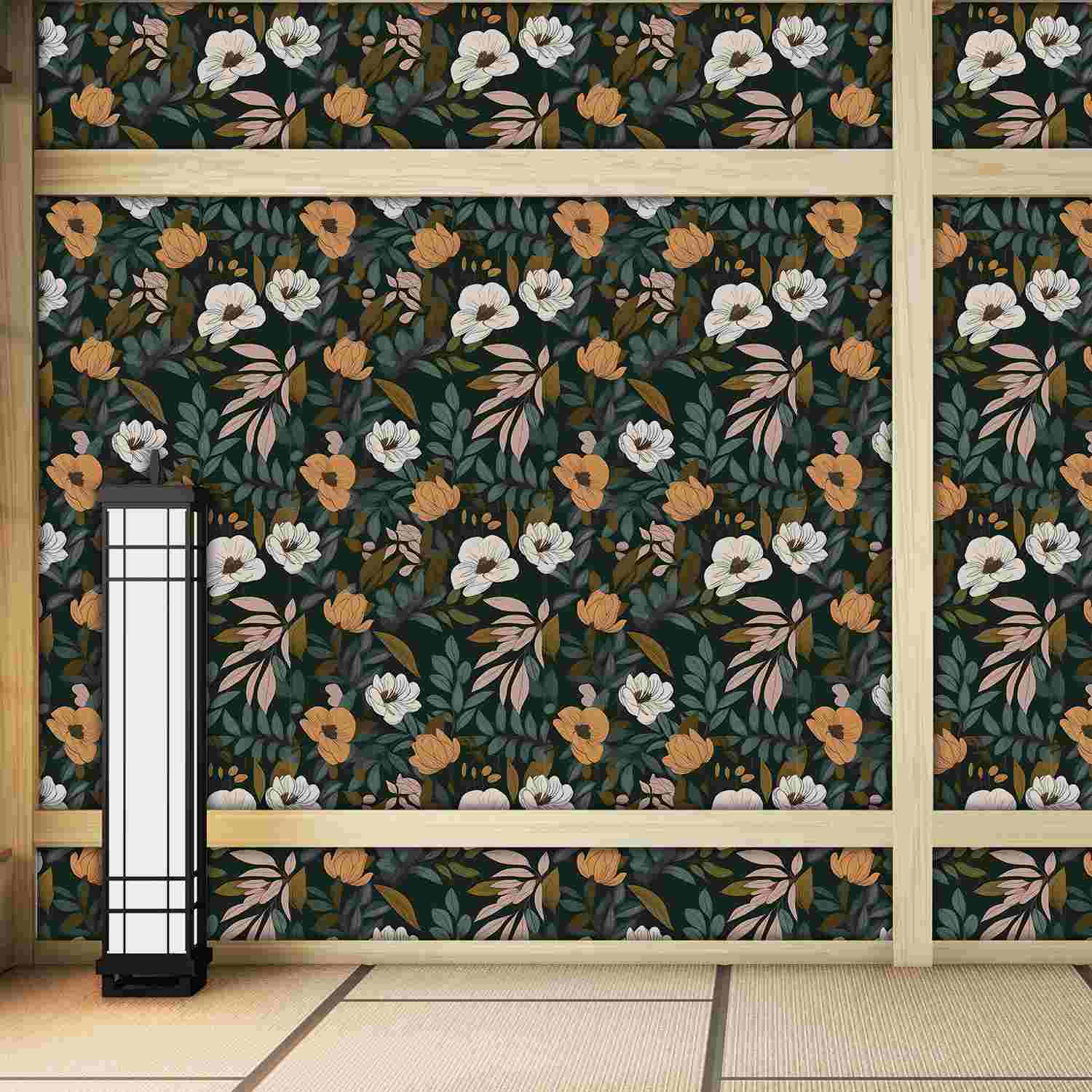 dark green floral wallpaper