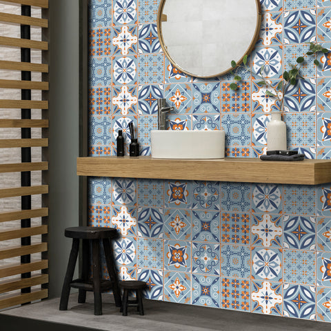 Fresh blue and orange: the fashionable and simple style of tile stickers