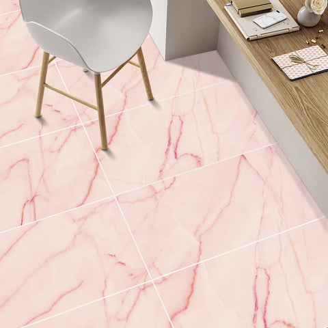 Peel and Stick Pink Marble Effect Tile Floor Sticker Decals Romantic