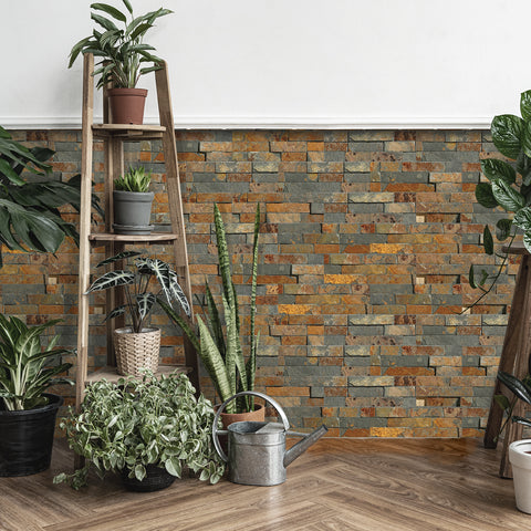 Warm Brown Rock Peel and Stick Wallpaper Sticker Textured 3d Stone Wall Country 9pcs