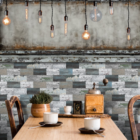 Vintage Style Wood Effect Peel and Stick Tiles in Blue and Grey Tones