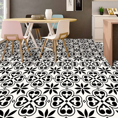 Elegant Black Floral Print Tile Decal