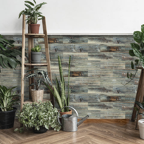 Rustic Blue-Gray Wood Grain Wallpaper