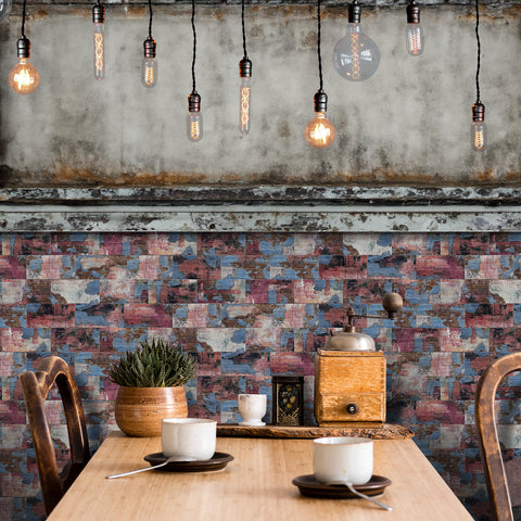 Chic Blush and Blue Wood Texture Peel and Stick Tiles - Perfect for Accent Walls