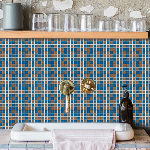 Blue and Brown Stone Wallpaper Stone Texture Mosaic Tiles 25pcs Peel and Stick