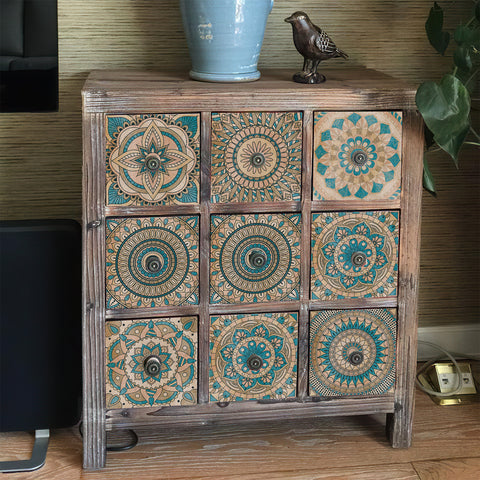 Blue-brown mandala tile stickers: a perfect fusion of retro and art