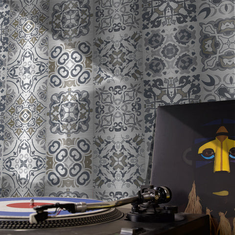 Silver-gray interweaving: fashionable tile stickers with abstract flowers