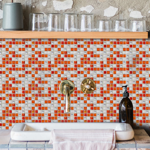 Orange and Grey Stone Wallpaper Stone Texture Mosaic Fresh Wall Tiles 25pcs Peel and Stick