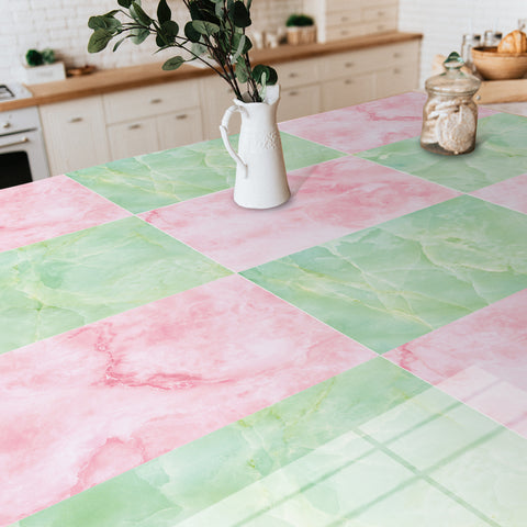 Environmentally Friendly Pink and Green Peel and Stick Marble Floor Tile Mirror Like Easy Installation