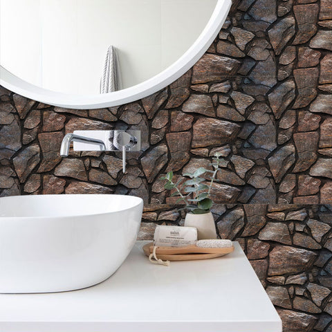 Dark Brown and Grey Simulates 3D Stone Texture Wallpaper Nature Tiles Stickers