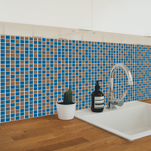 Blue and Brown Stone Wallpaper Stone Texture Mosaic Tiles 25pcs Peel and Stick