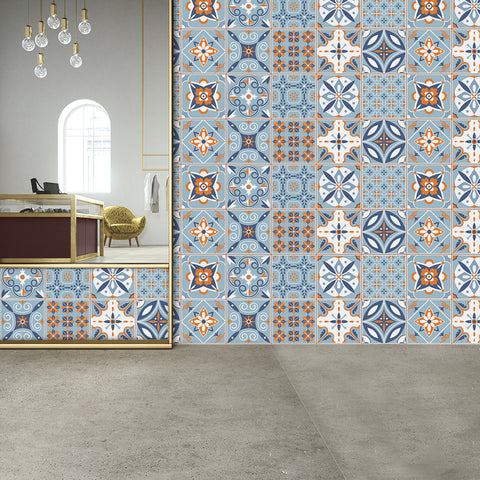 Fresh blue and orange: the fashionable and simple style of tile stickers