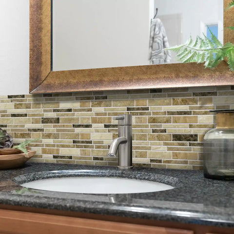 Special Shaped Marble Tile Sticker (Dark Yellow) 12pcs Peel And Stick Wallpaper Luxury and Elegant Style Wall Decor