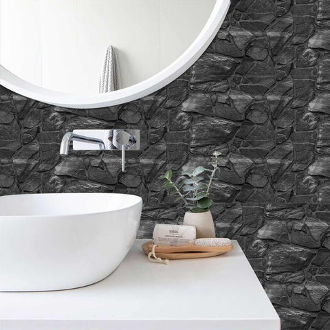 Classic Black Stone Wall Stickers Retro Tile Stickers for Kitchen, Bathroom, and Stair Steps