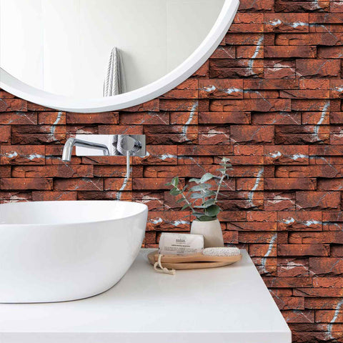 Red and Black Stone Wall Stickers DIY Self-Adhesive Tile Stickers for Kitchen, Bathroom, and Stairs