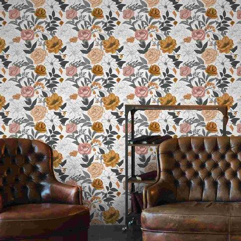 Vintage Floral Wallpaper - Elegant Intertwining of Warm Tones and Delicate Flowers