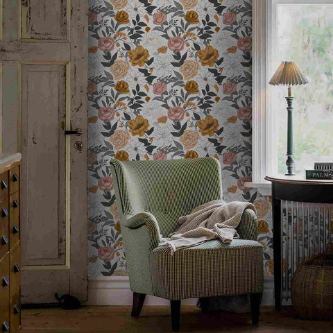 Vintage Floral Wallpaper - Elegant Intertwining of Warm Tones and Delicate Flowers