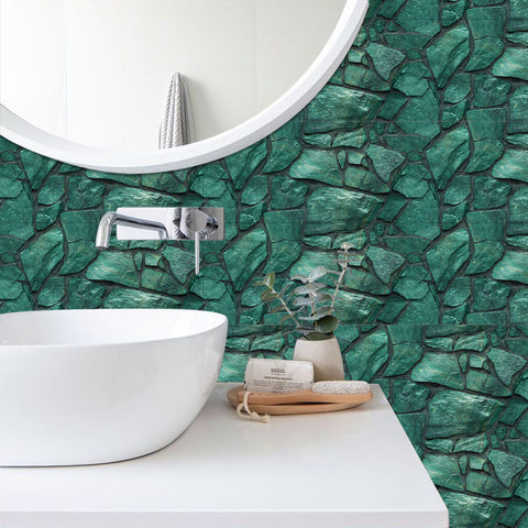 Green Irregular Simulates 3D Stone Texture Wallpaper Nature Tiles Stickers