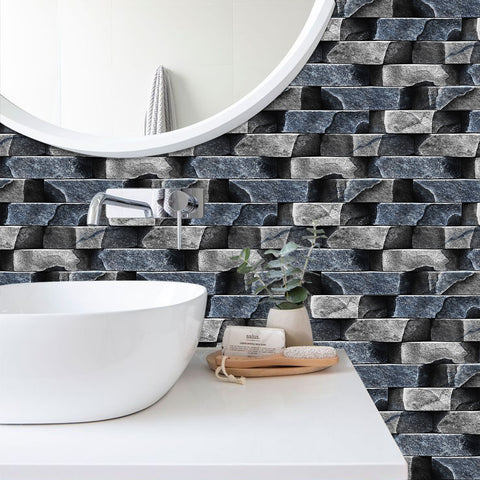 Dark Grey Simulates 3D Stone Texture Wallpaper Rustic Tiles Stickers