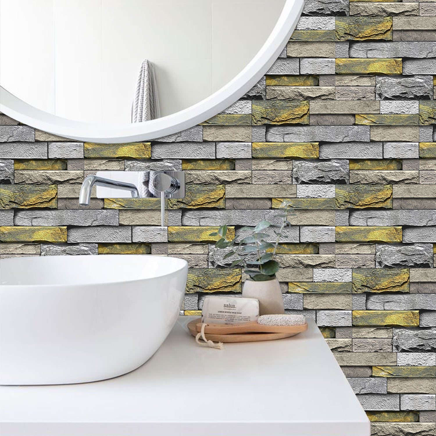 stone wallpaper for minimalist washingroom