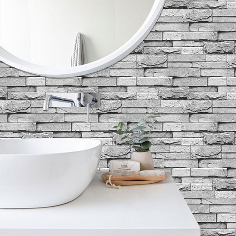 grey stone wallpaper for minimalist washingroom