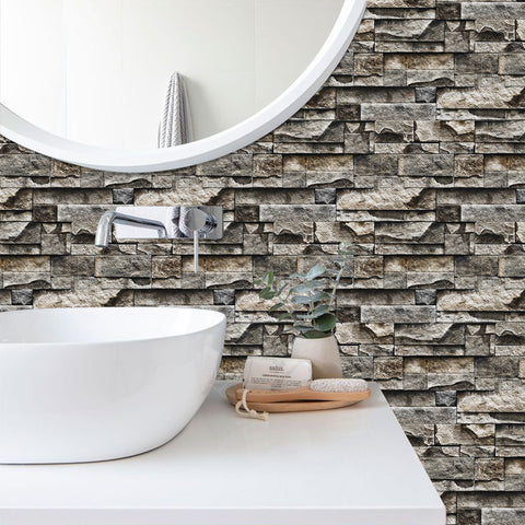 Light Brown and Grey Simulates 3D Stone Texture Wallpaper Rustic Tiles Stickers