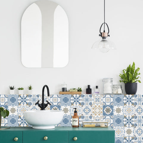 Blue-brown elegant tile stickers: inject retro charm into the space