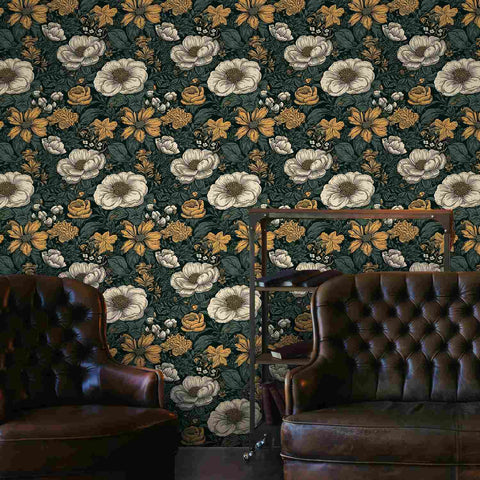 dark floral wallpaper for living room