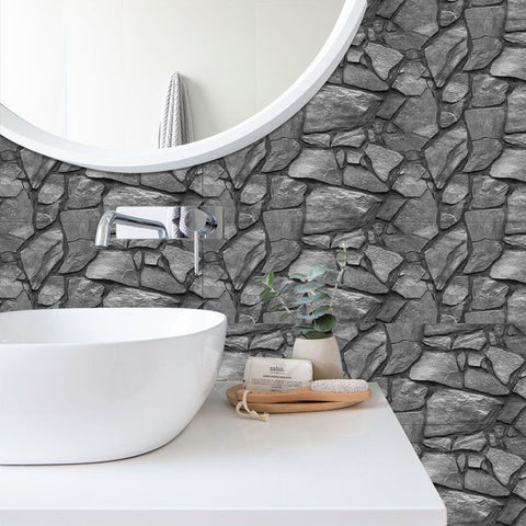 Grey Irregular Simulates 3D Stone Texture Wallpaper Nature Tiles Stickers