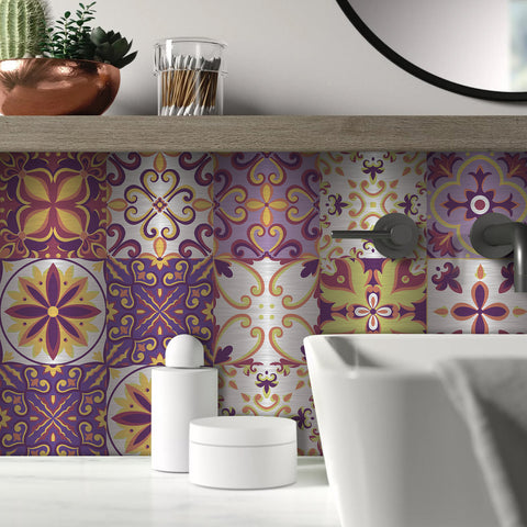 Romantic vortex: a dreamy tile sticker with pink, purple and yellow as the base tone