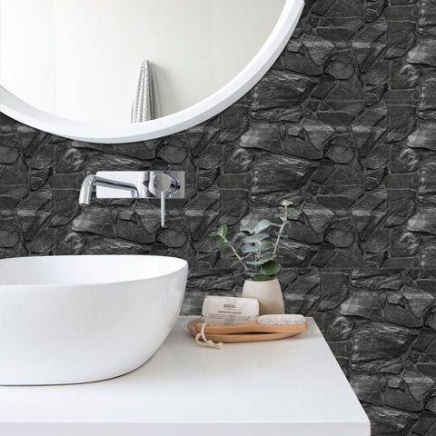 Black Irregular Simulates 3D Stone Texture Wallpaper Nature Tiles Stickers