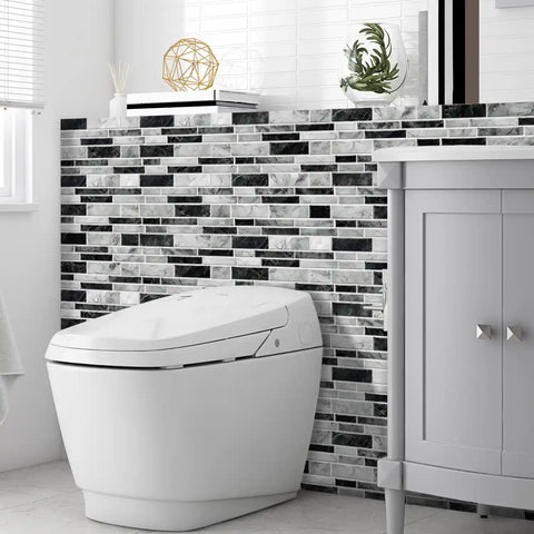 Special Shaped Marble Tile Sticker (Mixed Grey) 12pcs Peel And Stick Wallpaper Luxury and Elegant Style Wall Decor