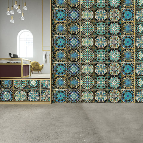 Mysterious blue and gold tone: the exotic style of tile stickers