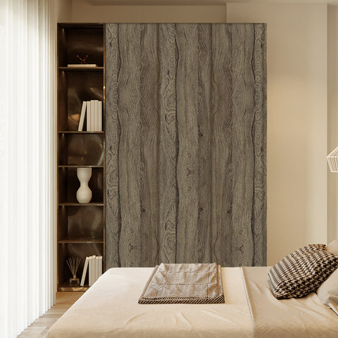 Earthy Brown Oak Panel Wallpaper