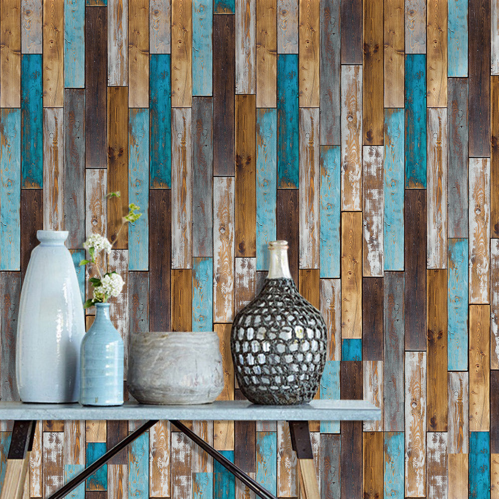 Blue and Brown Rustic Wood Wallpaper for Wall Decoration