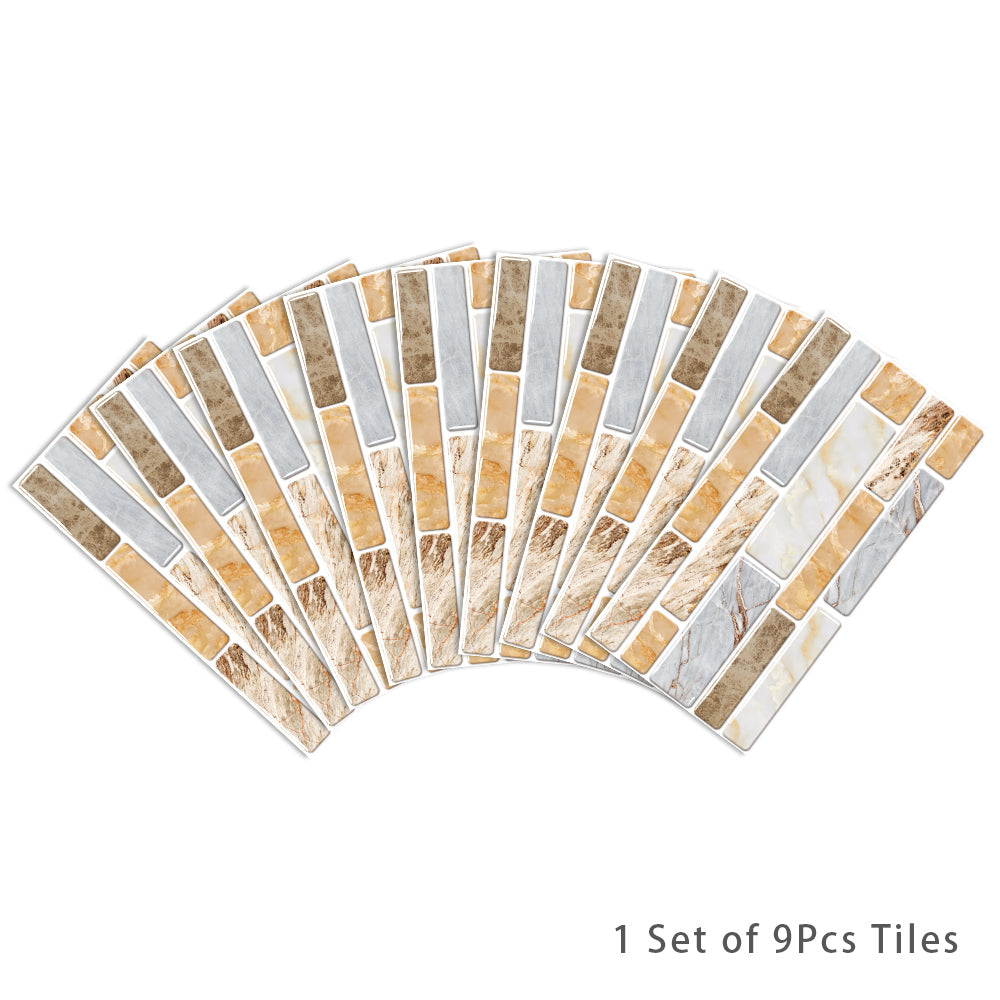 Beige and YellowSplicing Marble Texture Floor Stickers Peel and Stick