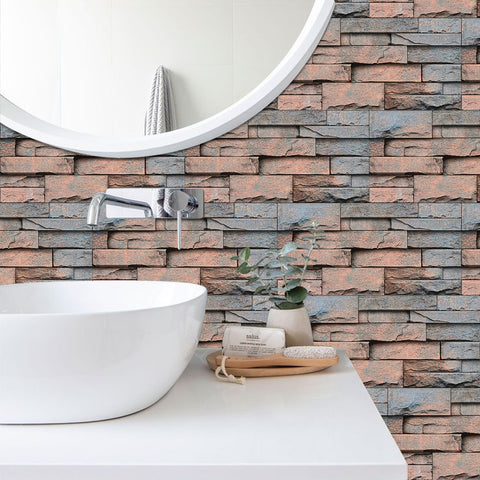 Brick Red and Brown Simulates 3D Stone Texture Wallpaper Country Tiles Stickers