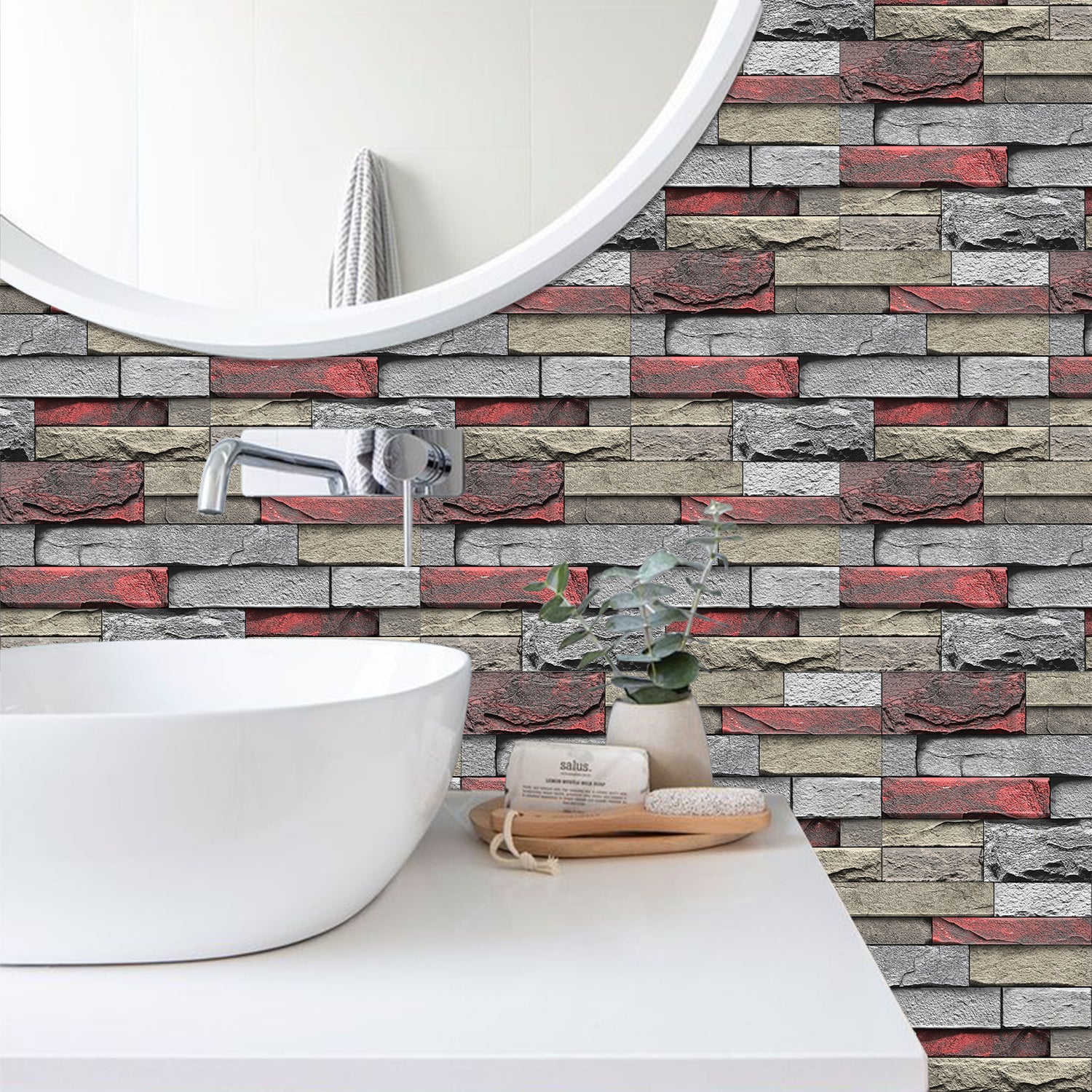 stone wallpaper for minimalist washingroom
