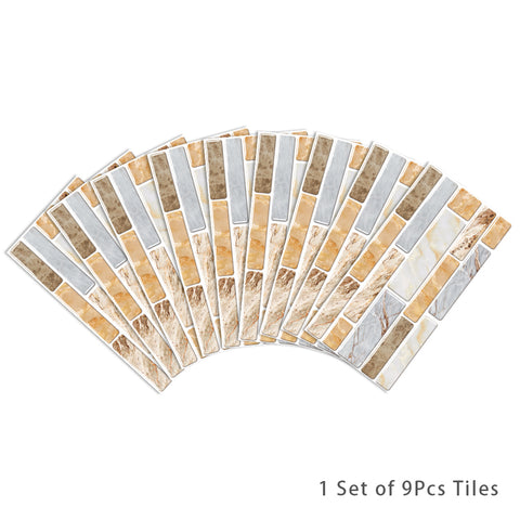 Beige and YellowSplicing Marble Texture Floor Stickers Peel and Stick