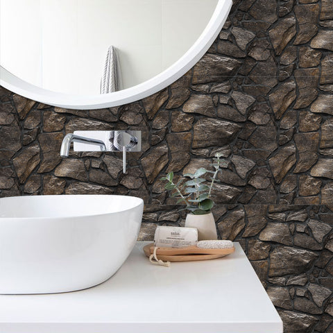 Dark Brown Simulates 3D Stone Texture Wallpaper Nature Tiles Stickers